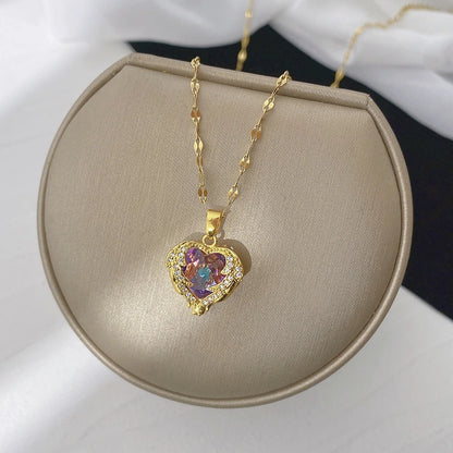 Exquisite Fashion Copper Inlaid Crystal Zircon Ocean Heart Necklace for Women Angel Wings Pendant Chain Designer Jewelry Gift