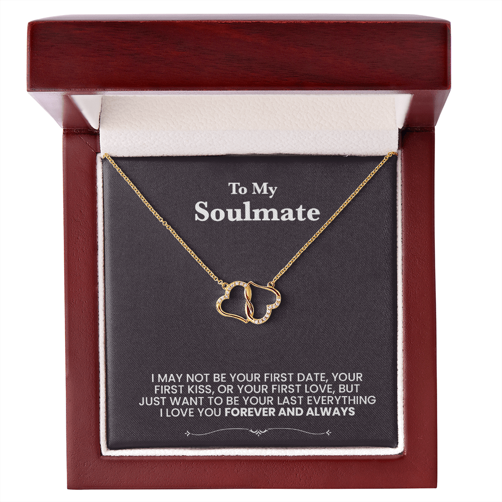 14k Gold 2 hearts necklace with custom message to soulmate