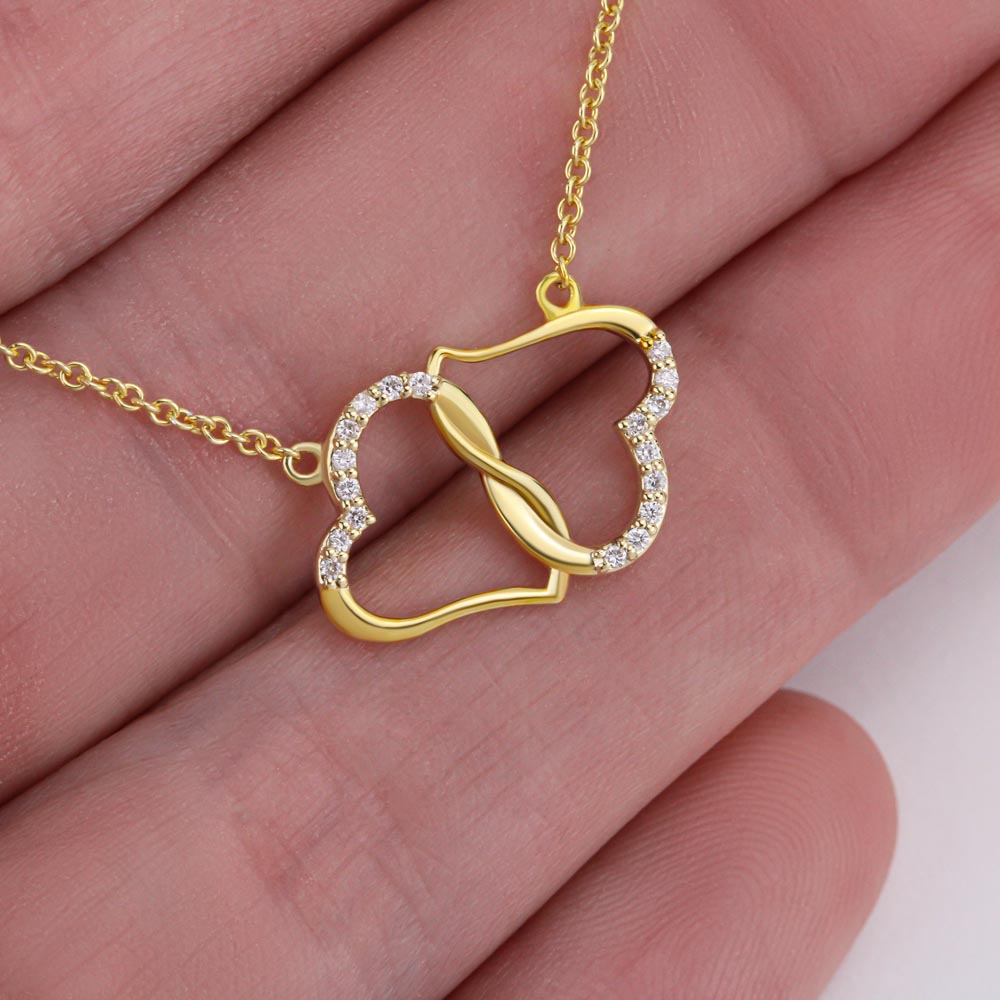 14k Gold 2 hearts necklace with custom message to soulmate